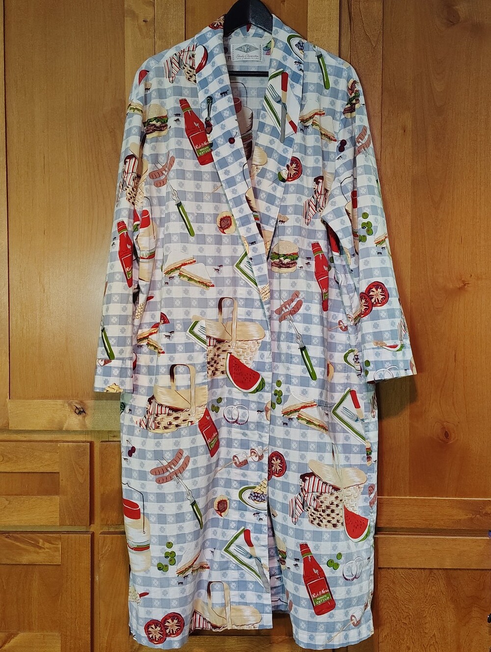 Vintage Shadow Boxer Picnic/BBQ Print Cotton Robe XL Nick & Nora Rare